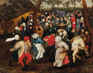 Pieter Brueghel el Joven. Baile de boda campesina al aire libre. Hacia 1610.